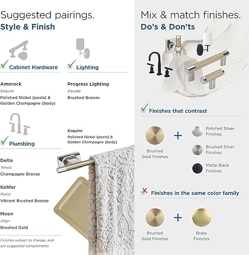 Miniatura 5 de Amerock BH26615PNBBZ  Toallero de níquel pulidochampán dorado  Toallero de 24 pulgadas (24.016 in)  Esquire  Toallero de baño  Accesorios de baño