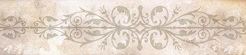 CONCORD WALLCOVERINGS ™ Vintage Damask Scroll Wallpaper Border, 5.25" x 15' Traditional Ornate Floral Accent, Rustic Beige & Cream Tones, Prepasted