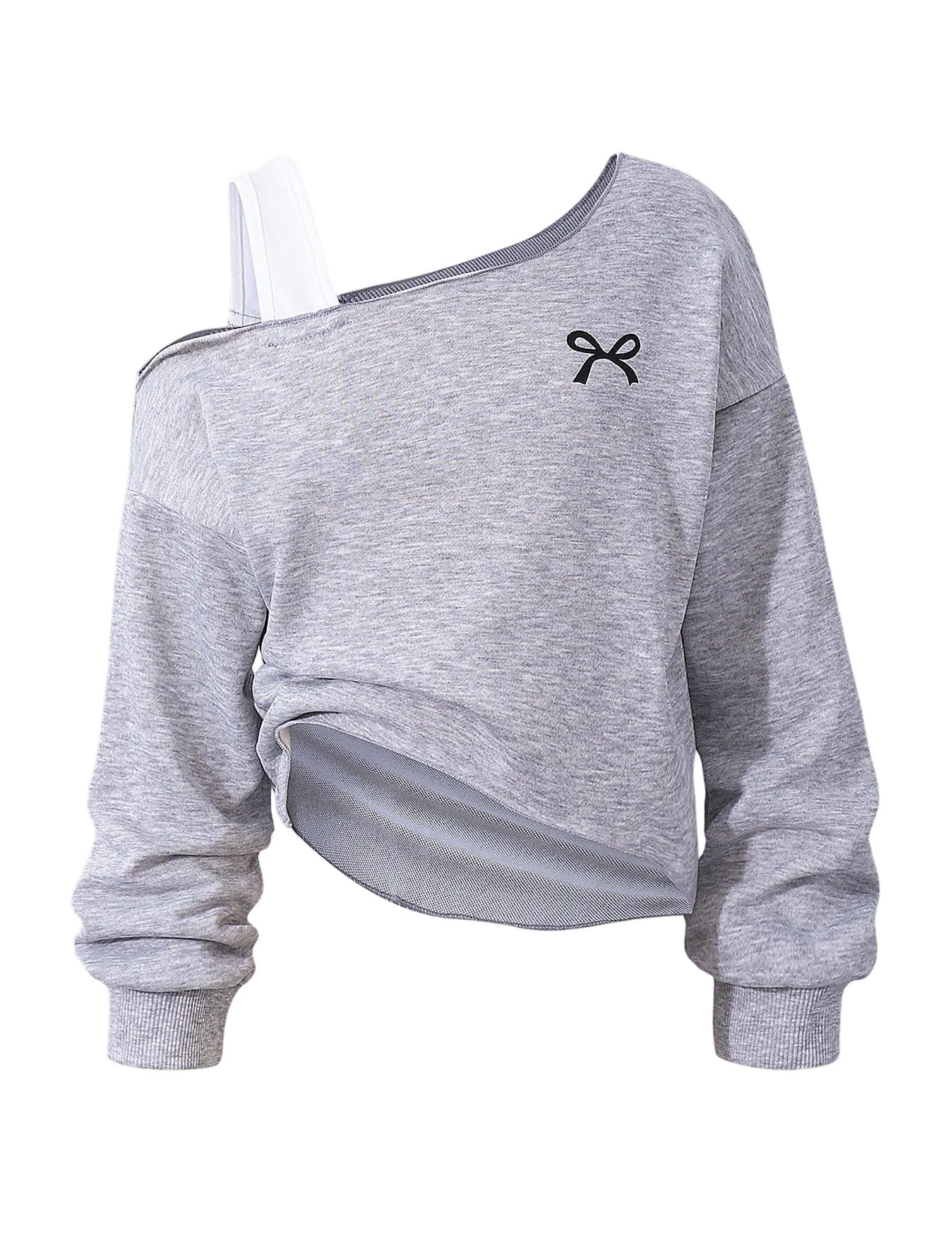 SweatyRocks Sweatshirt Mädchen 122-152 Pullover Teenager Off Shoulder Oberteil Strickpullover Mit Schleife Herbst Outfit Cutecore Langarmshirt