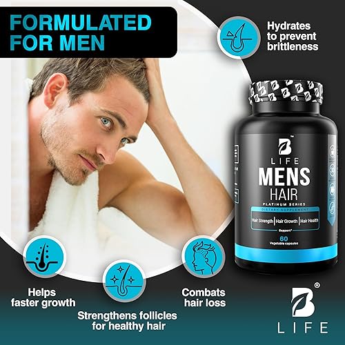 Miniatura 6 de Suplemento para el crecimiento del cabello para hombres, biotina y colágeno, vitaminas para el cabello para hombres, soporte para cabello, uñas y