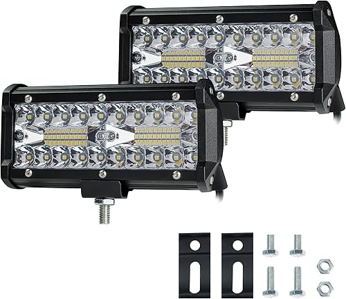 4WDKING Barra de luz LED de 7 pulgadas, 2 unidades, 240 W, 24,000 lúmenes, luz antiniebla para todo terreno, con haz combinado de inundación