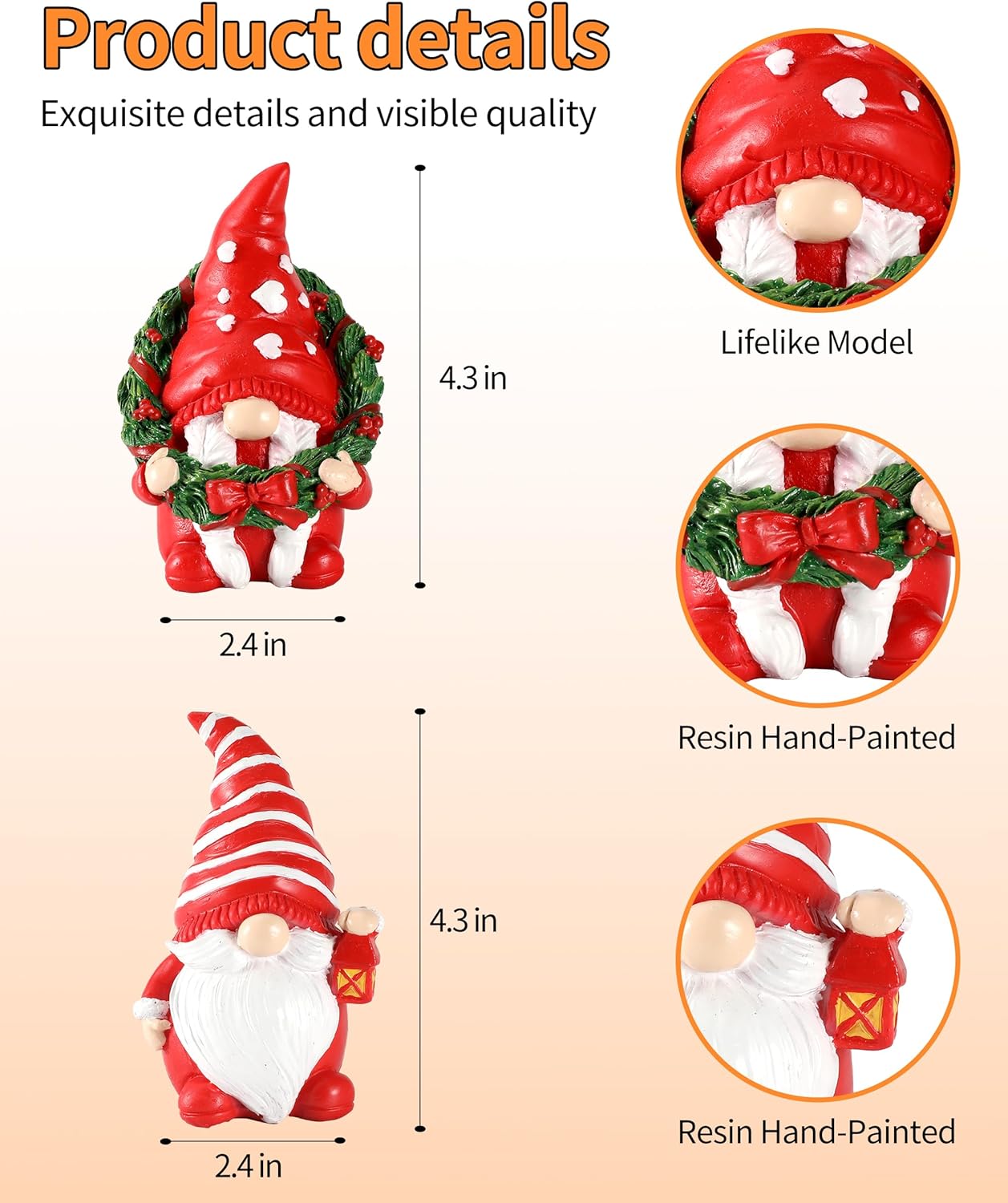 iStatue Set of 2 Resin Christmas Gnomes, 4.3'' Adorable Hand-Painted Tabletop Tomte Collectible Figurines Christmas Decorations for Home and Garden (Xmas) - Image 4