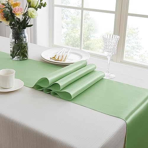 Miniatura 5 de 12 caminos de mesa de satén verde salvia de 12 x 108 pulgadas, elegante y suave, decoración de mesa de tela sedosa para decoración de boda, banquete