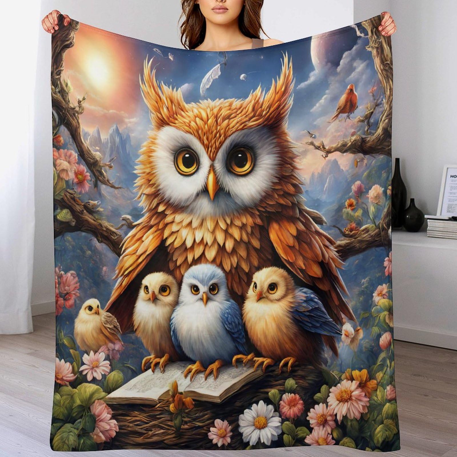 Couverture douce hibou en polaire pour réchauffer un lit froid ou un bébé en voyage