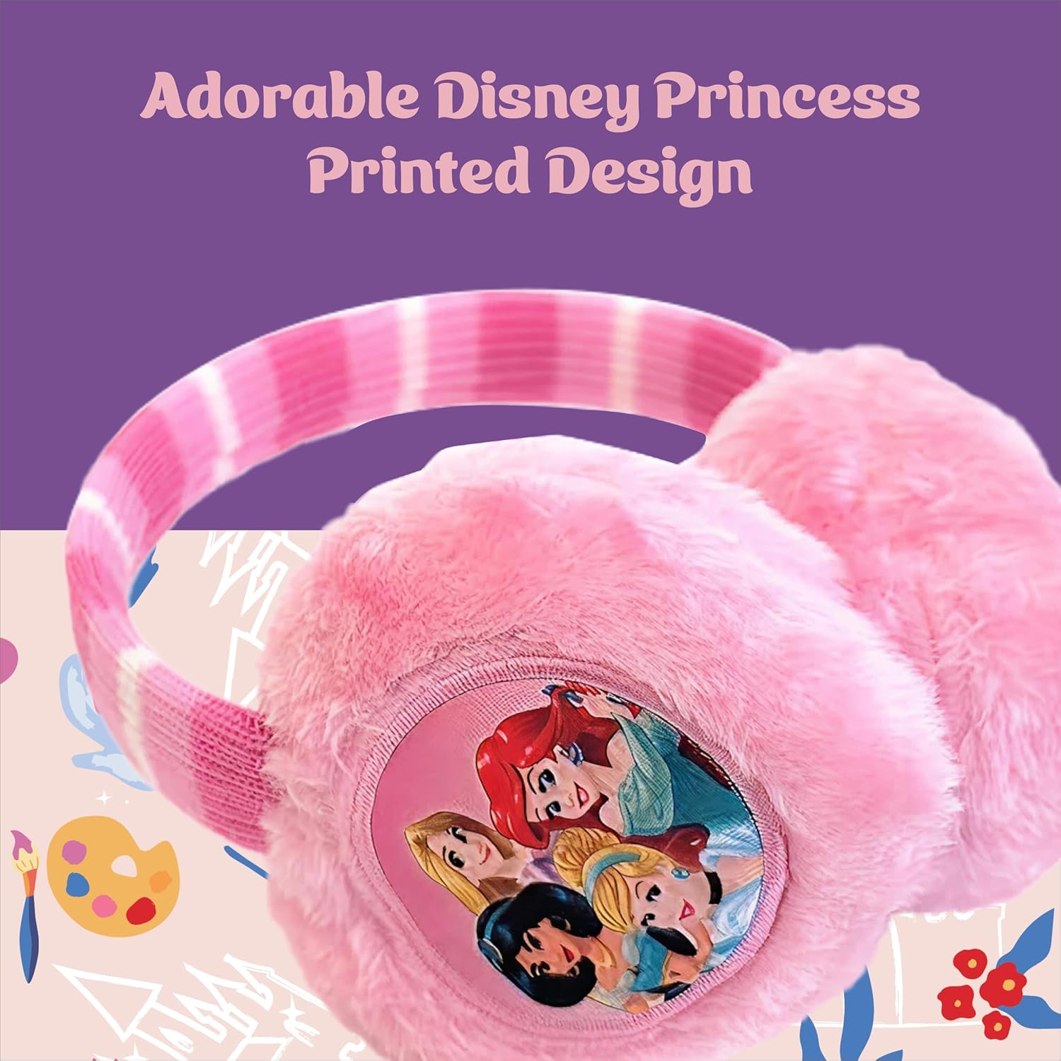 Disney Girls Winter Earmuffs Warmers And Kids Gloves Sets, Princess Plush For Ages 4-7 - Image 3