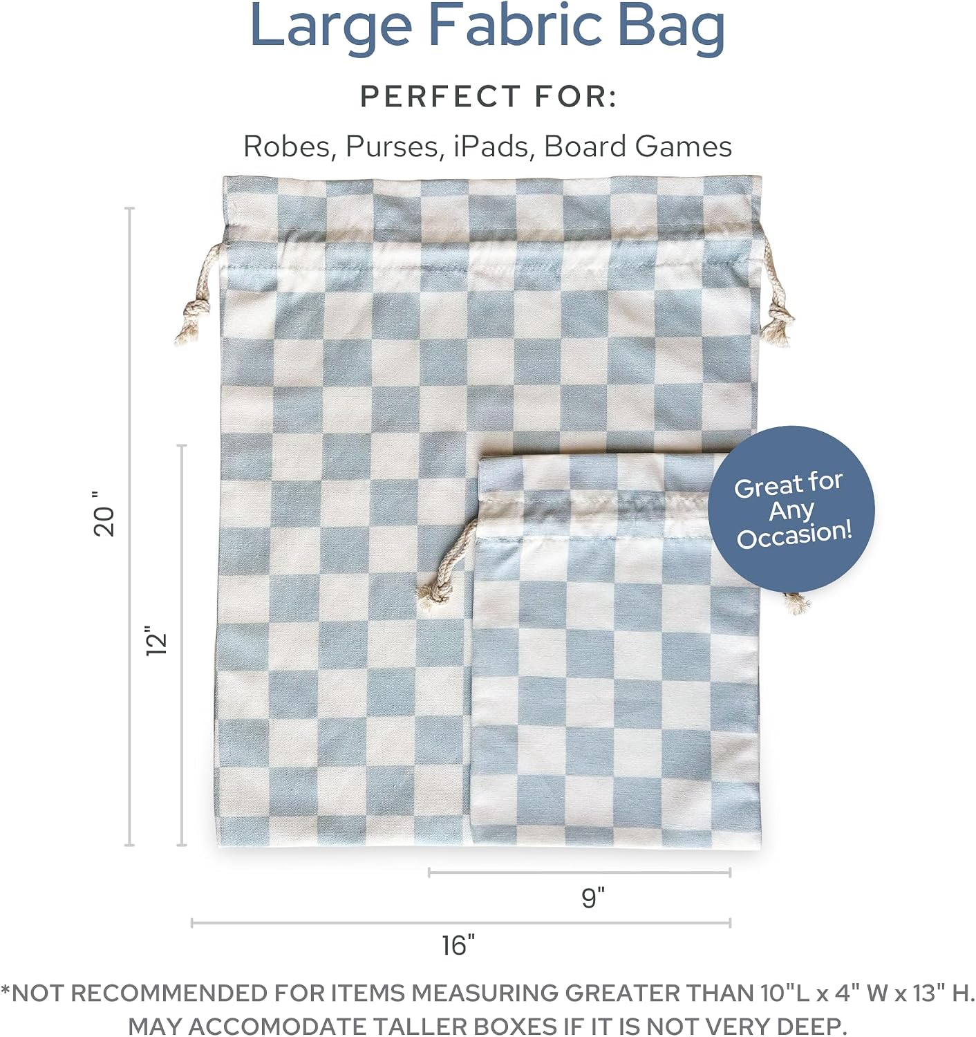Gather & Knot Drawstring Gift Bags | 20" Large 12" Small | Premium Canvas | Reusable Fabric Wrap for All Occasions, Birthdays, Baby Shower | Checkers Blue image 5