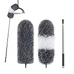 BOOMJOY Microfiber Feather Duster with 100 Inches Extendable Pole, 2 Pack Dusters for Cleaning Ceiling, Fan, Furniture