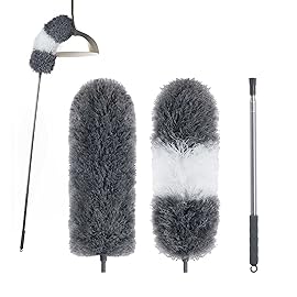 BOOMJOY Microfiber Feather Duster with 100 Inches Extendable Pole, 2 Pack Dusters for Cleaning Ceiling, Fan, Furniture