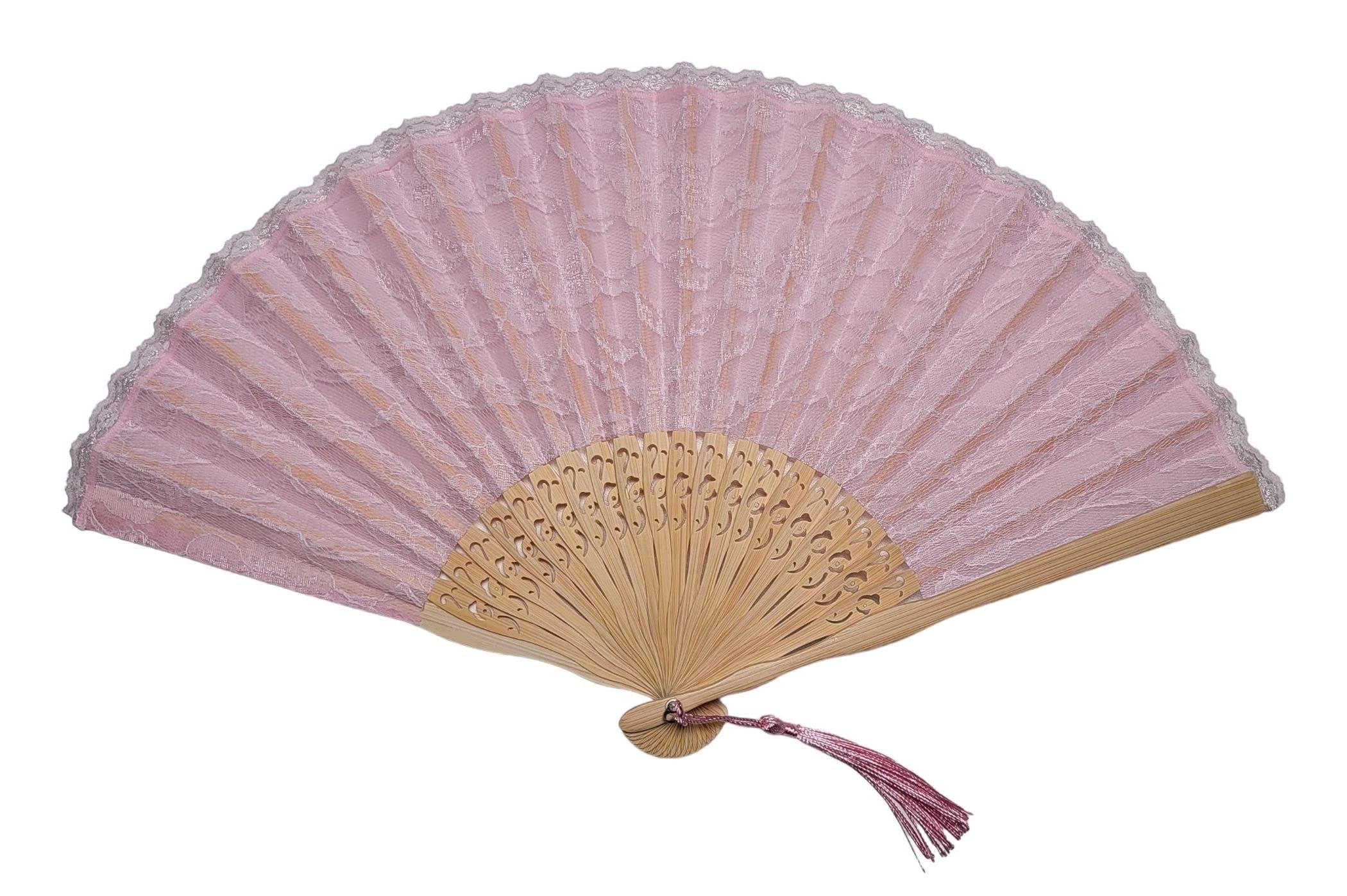 GFM® Spanish Lace Handheld Folding Hand Fan Fans - for Summer, Wedding, Gypsy Fan, Party Favour (SPFAN-AA) (Spfan1-Baby Pink) (Spfan1-A-BGLB)