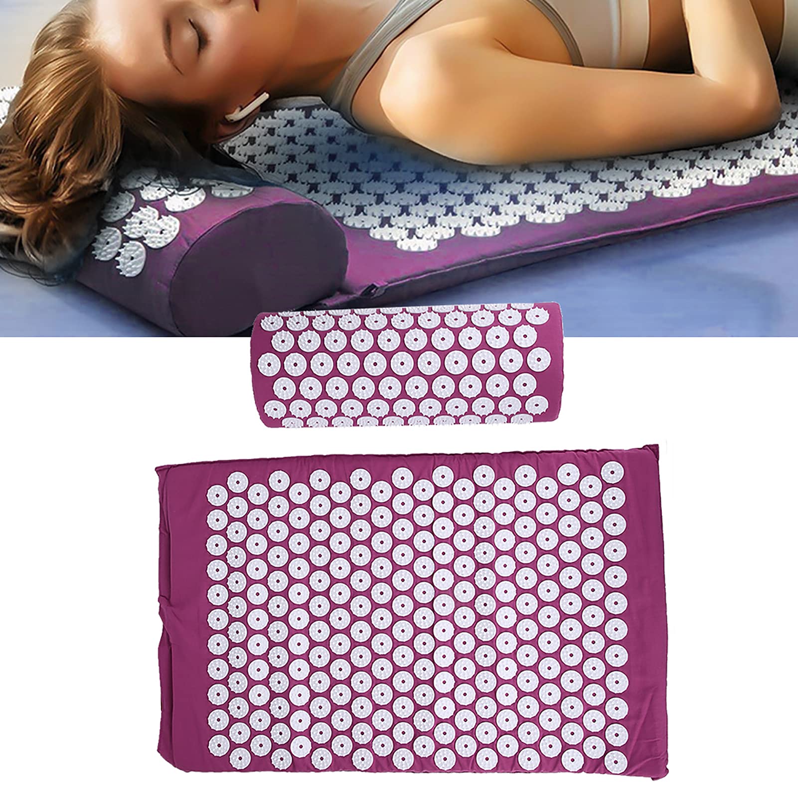 Drfeify Akupunkturmattenkissen für Energiestimulation und Schmerzlinderung, Akupressurmassage Yogamatte für Entspannung bei Homefabric Geeignet (Nadelkissen dreiteiliger Set lila)