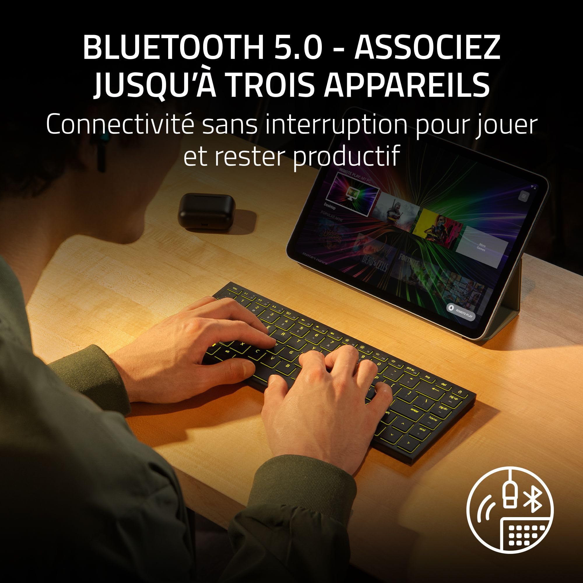 Razer Joro Portable Keyboard - Clavier sans Fil Rétroéclairé Compact - Bluetooth - WiFi - Low Profile - USB-C - Compatible Apple macOS & iOS - PC Windows - Clavier Francais AZERTY | Noir