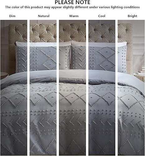 Miniatura 3 de Funda de edredón gris bohemia tamaño Queen - Funda de edredón suave similar al algodón Queen de 3 piezas para todas las estaciones, fundas de