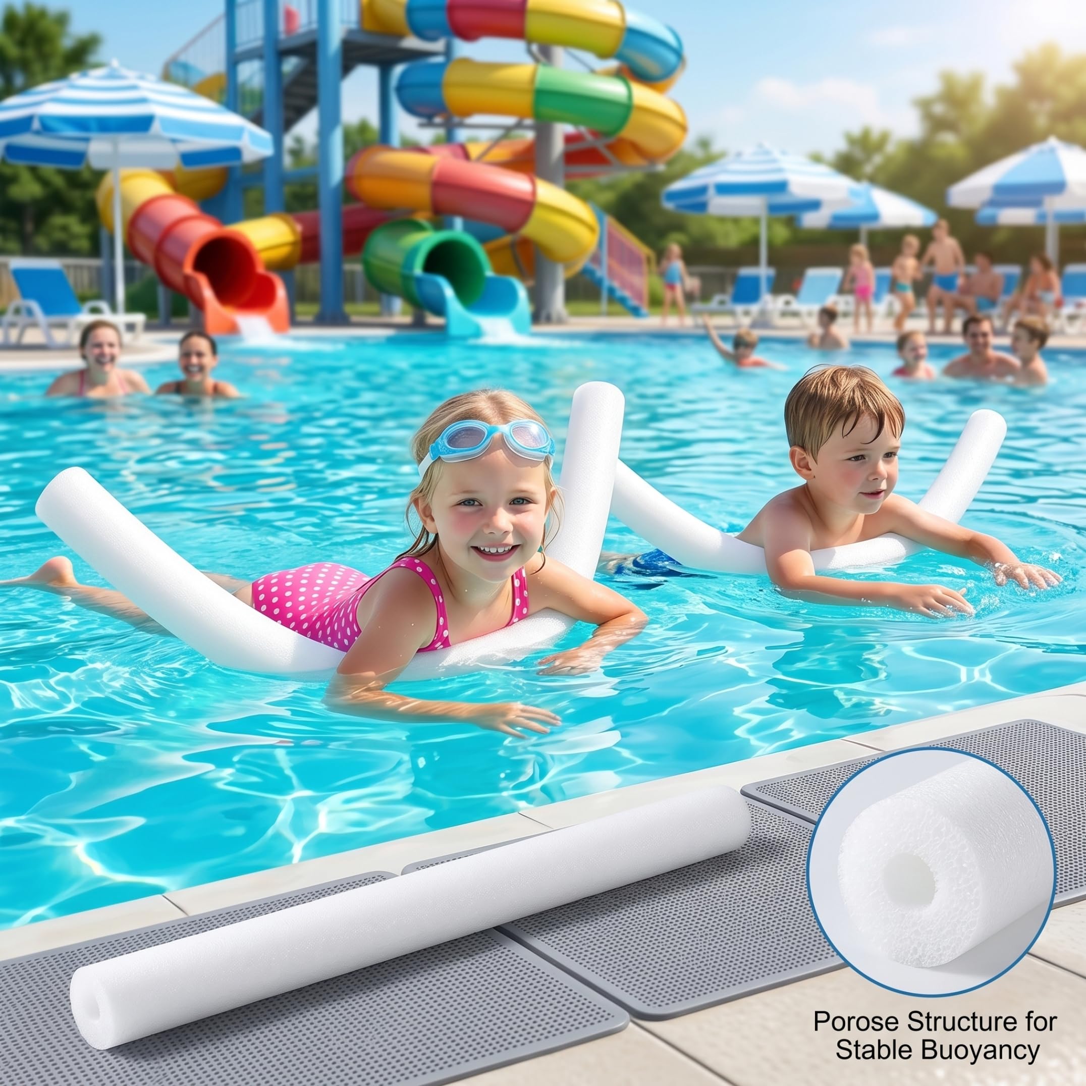 Jumbo-Poolnudeln 5 Stück hell weiß 59 Zoll | Leichte, hohle Bauweise, sicher für Kinder, für sommerlichen Poolspaß