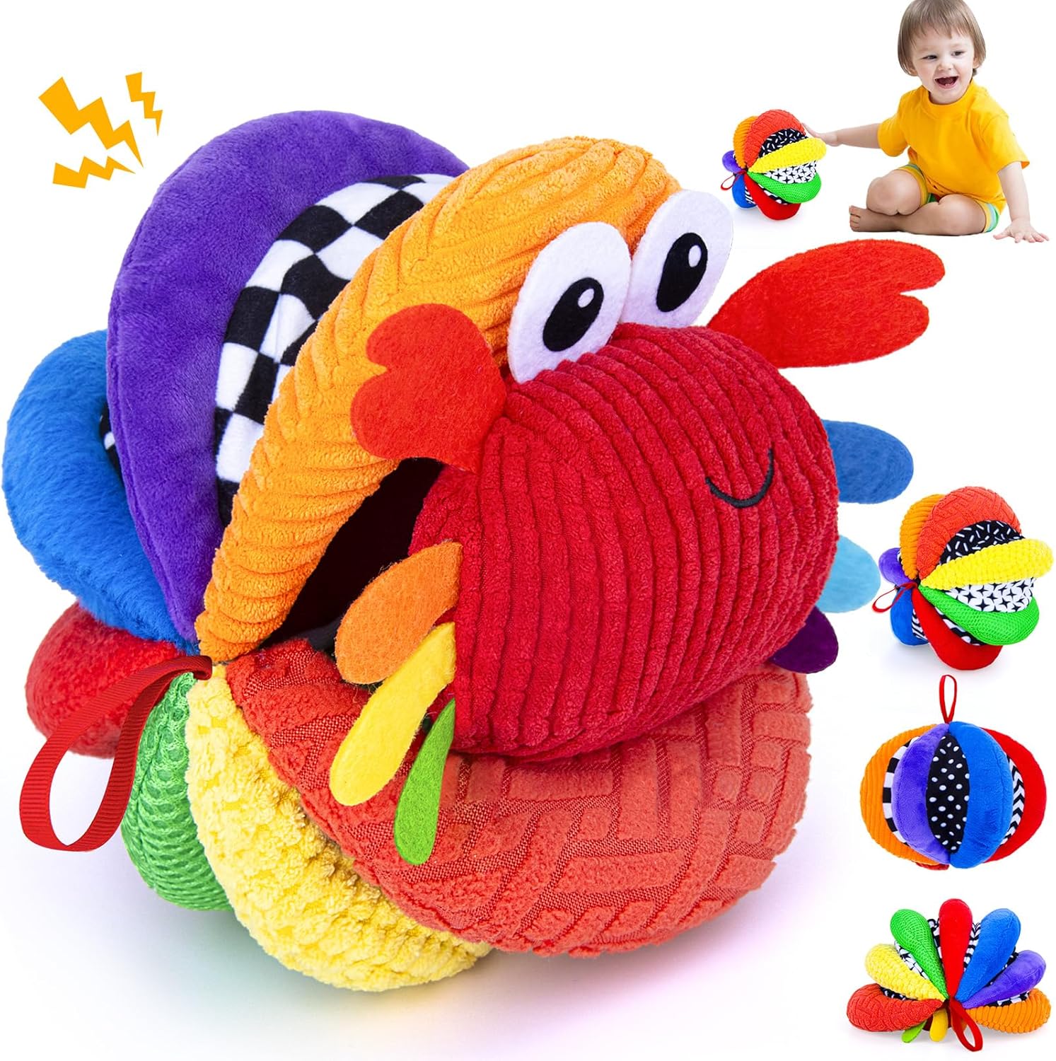 Rainbow Fabric Ball, 8in1 Sensory Balls for Infant