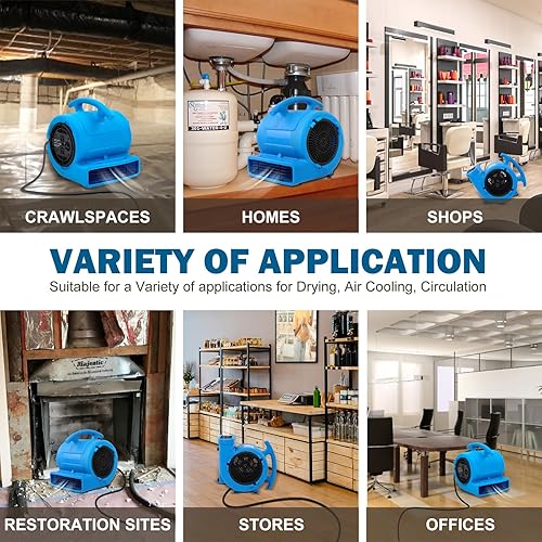 Miniatura 9 de MOUNTO 14hp 1000CFM 2 velocidades de aire Mover alfombra secador ventilador ventilador de piso (azul)