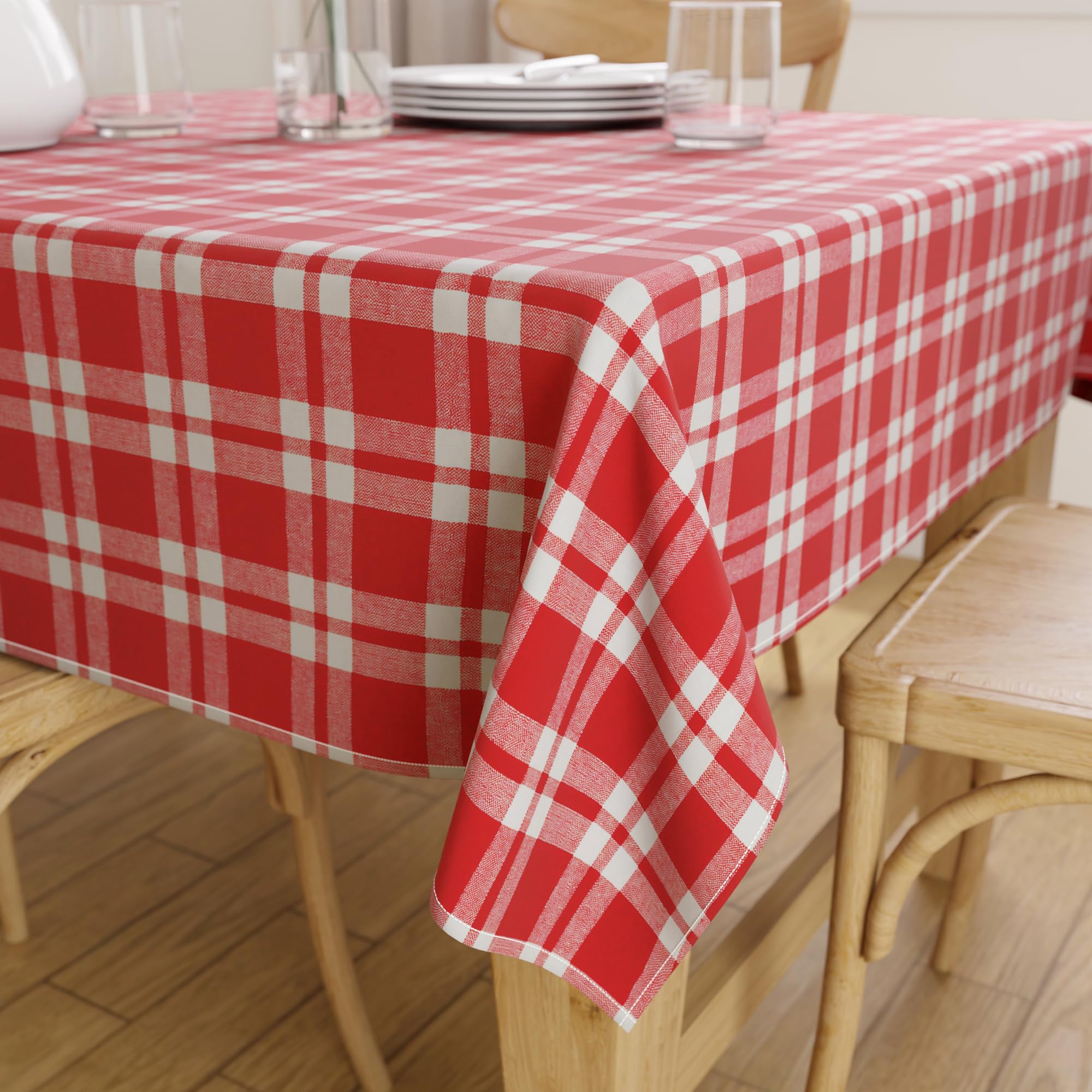 Encasa XO Dining Table Cover | 56"x120" Recycled Cotton Tablecloth | Franca Red Checks Design Table Cloth For Decoration - Machine Washable.