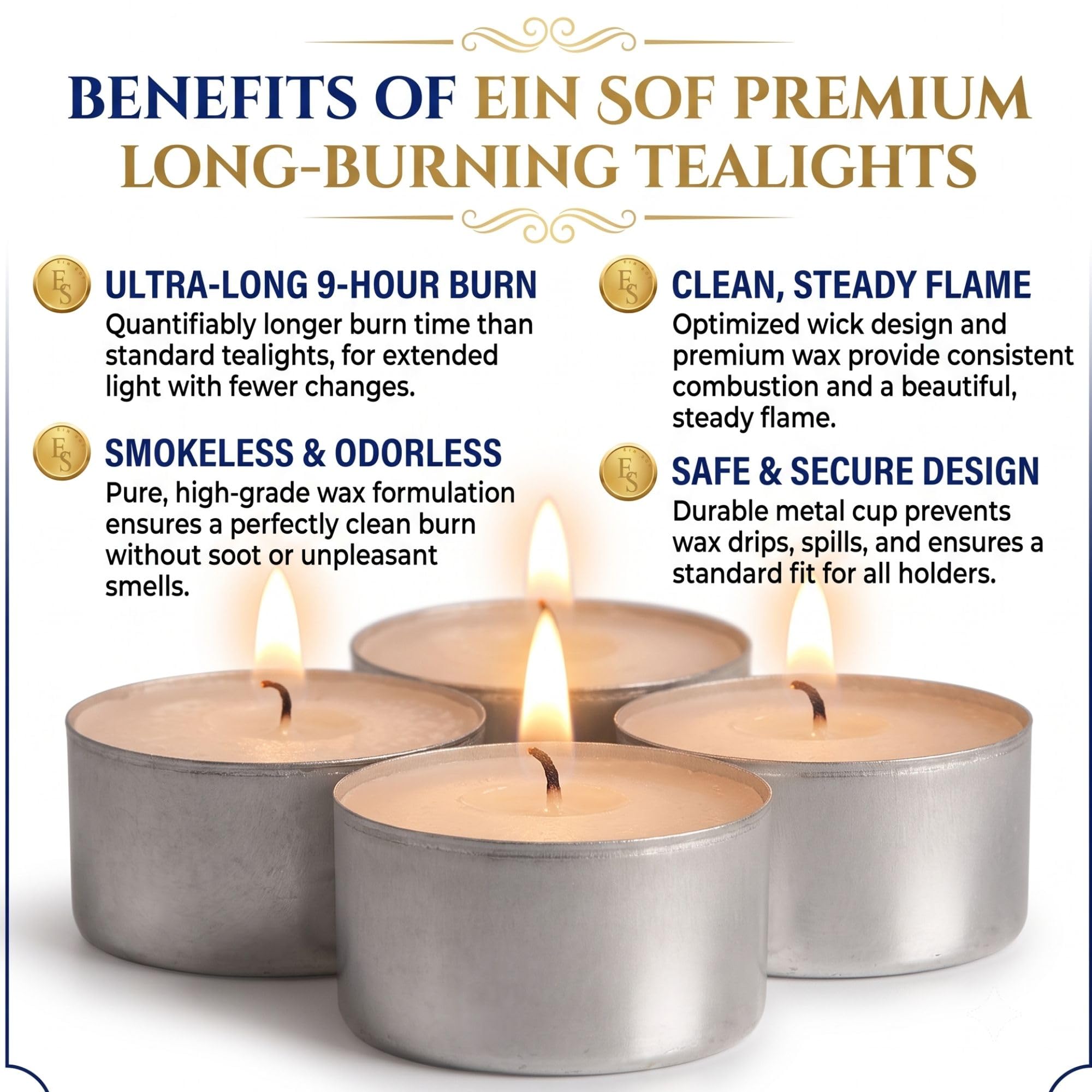 EIN SOF Tea Lights Candles Set of 20 – 9 Hours Long Burning Diffuser Tealight for Home Decoration, Jumbo Size White Unscented Natural Wax T Light Candle for All Night Lasting Diwali Tea Candles