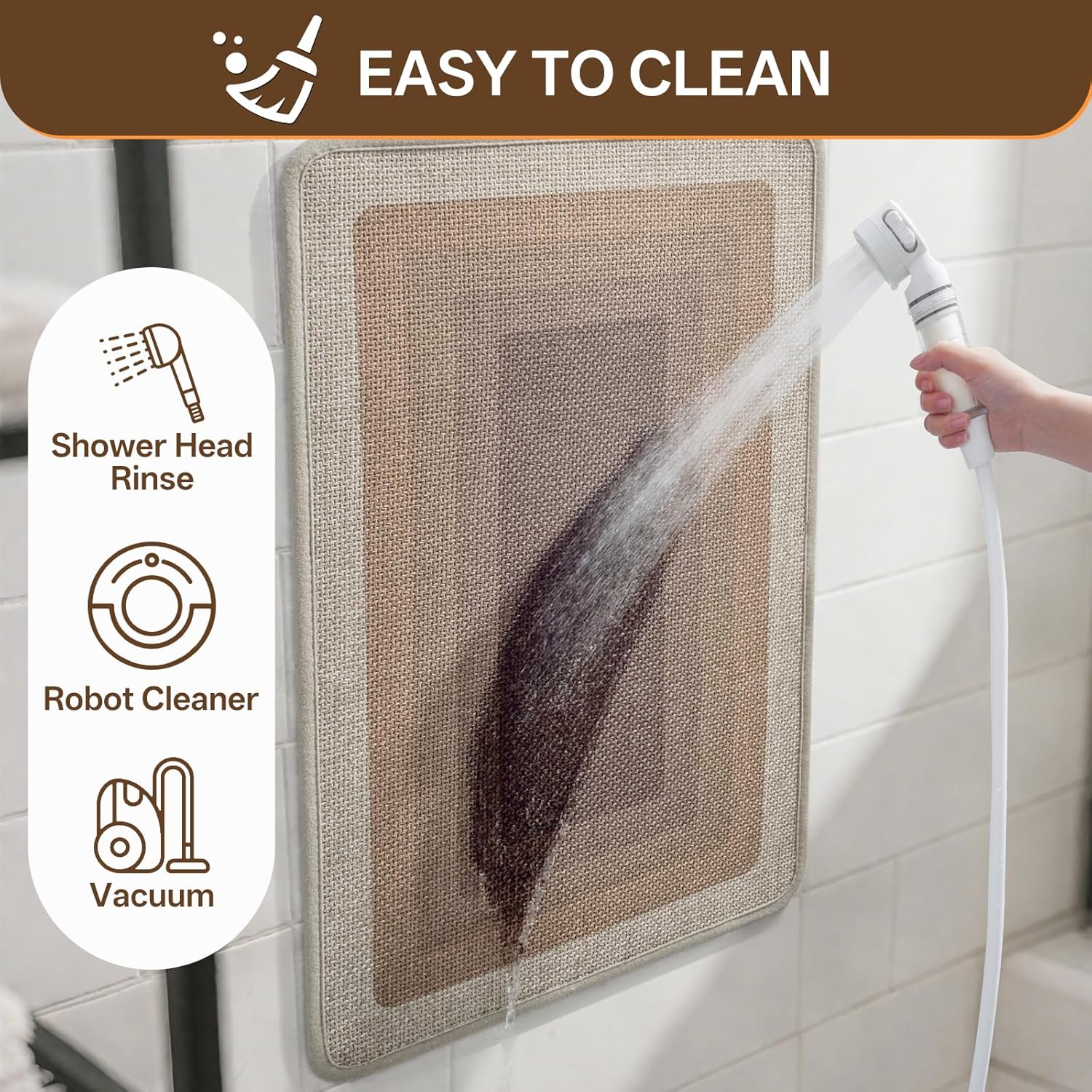 Ultra Thin Bath Mat Bathroom Rugs, Quick Dry Super Absorbent Washable Bath Shower Mats, Rubber Backing Non Slip Bathroom Rug Fit Under Door, Brown 24x36
