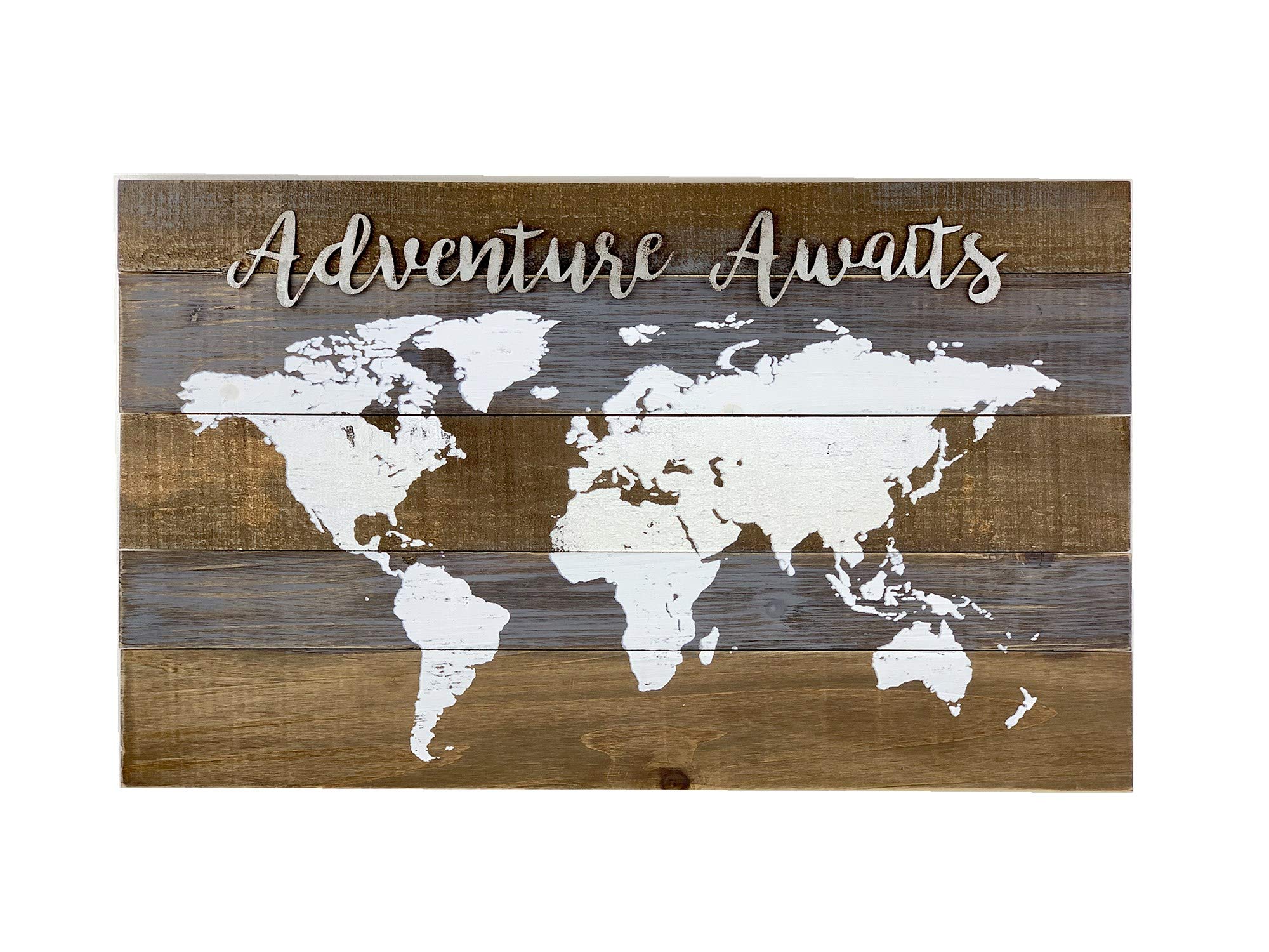 Adventure Awaits World Map Wood Wall Decor, Farmhouse Rustic Wood Wall Plaque,Vintage Adventure Decor?16.75"H x 28"W
