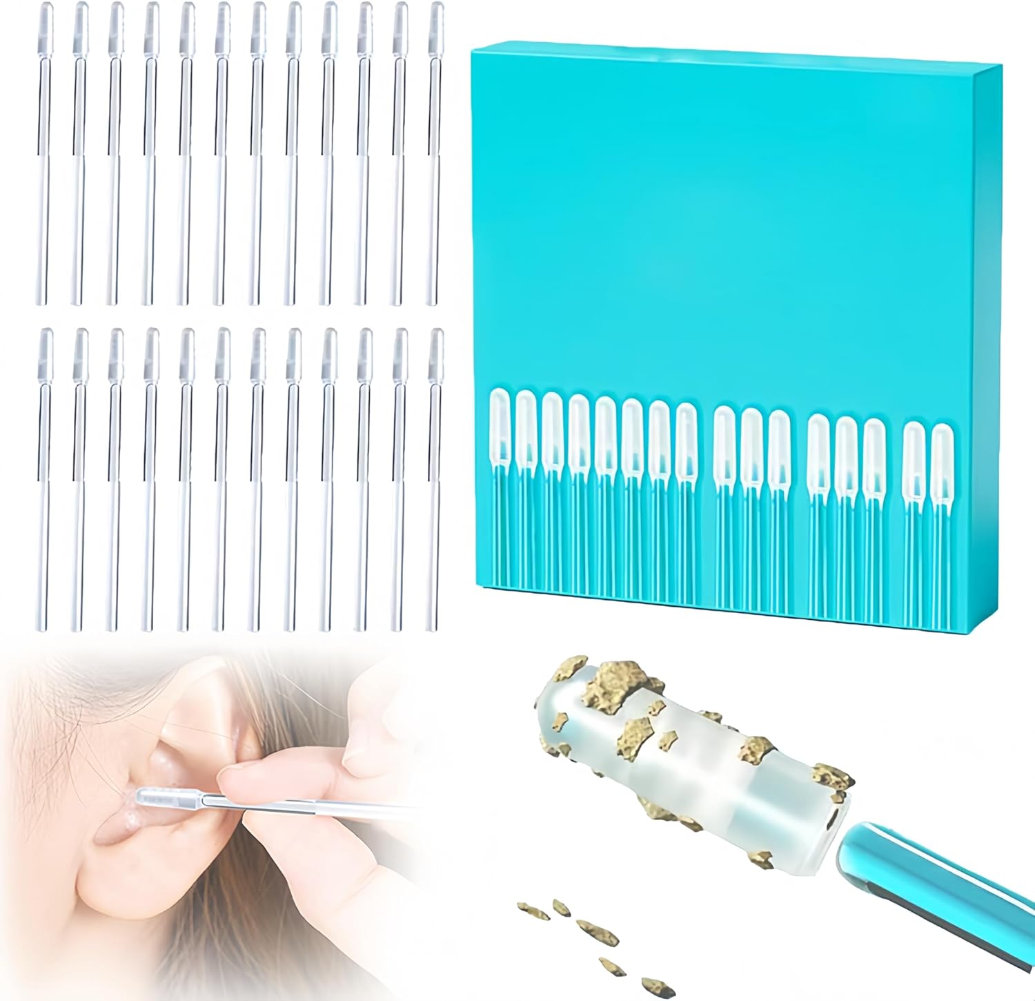 Earwax Removal Adhesive Swabs, New Reusable Ear Wax Removal Tools with Dust Cover Packaging, Adhesive Ear Wax Removal Tools, Ear Cleaning Tools Ear Curette for Kids & Adults (24 Pcs, Small)