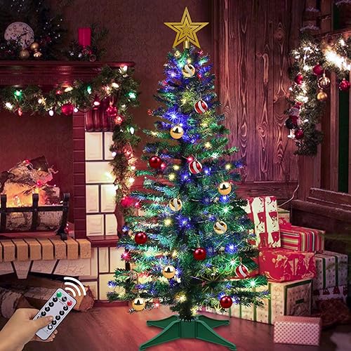 Miniatura 7 de Árbol de Navidad artificial de 4 pies con control remoto, 8 modos, cambio de color dual, temporizador, 100 luces blancas cálidas y de color, 18