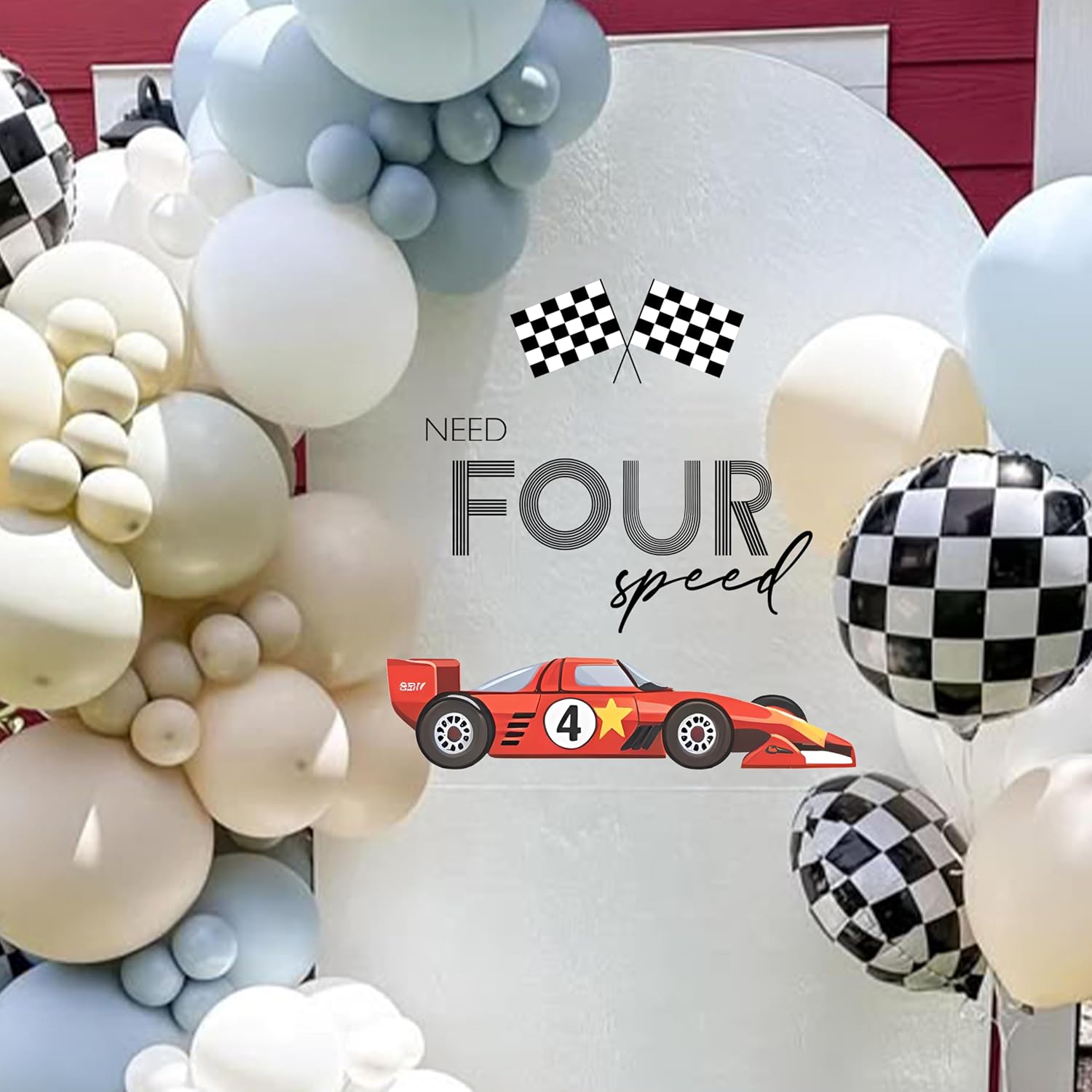 Need Four Speed Decals - Racing Birthday Party Decoration, 4th Birthday Racing Theme With Checkered Flag Sticker for Boys, Balloon Arch Decor (Need Four Speed 4 red)
