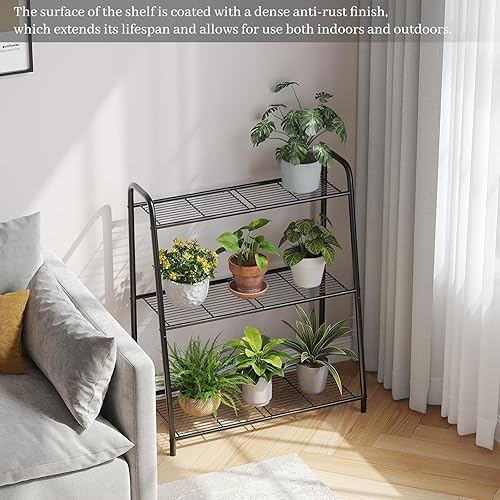 Miniatura 4 de Soporte de metal para plantas de interior y exterior para múltiples plantas, estante de plantas de 3 niveles, soporte grande y resistente para