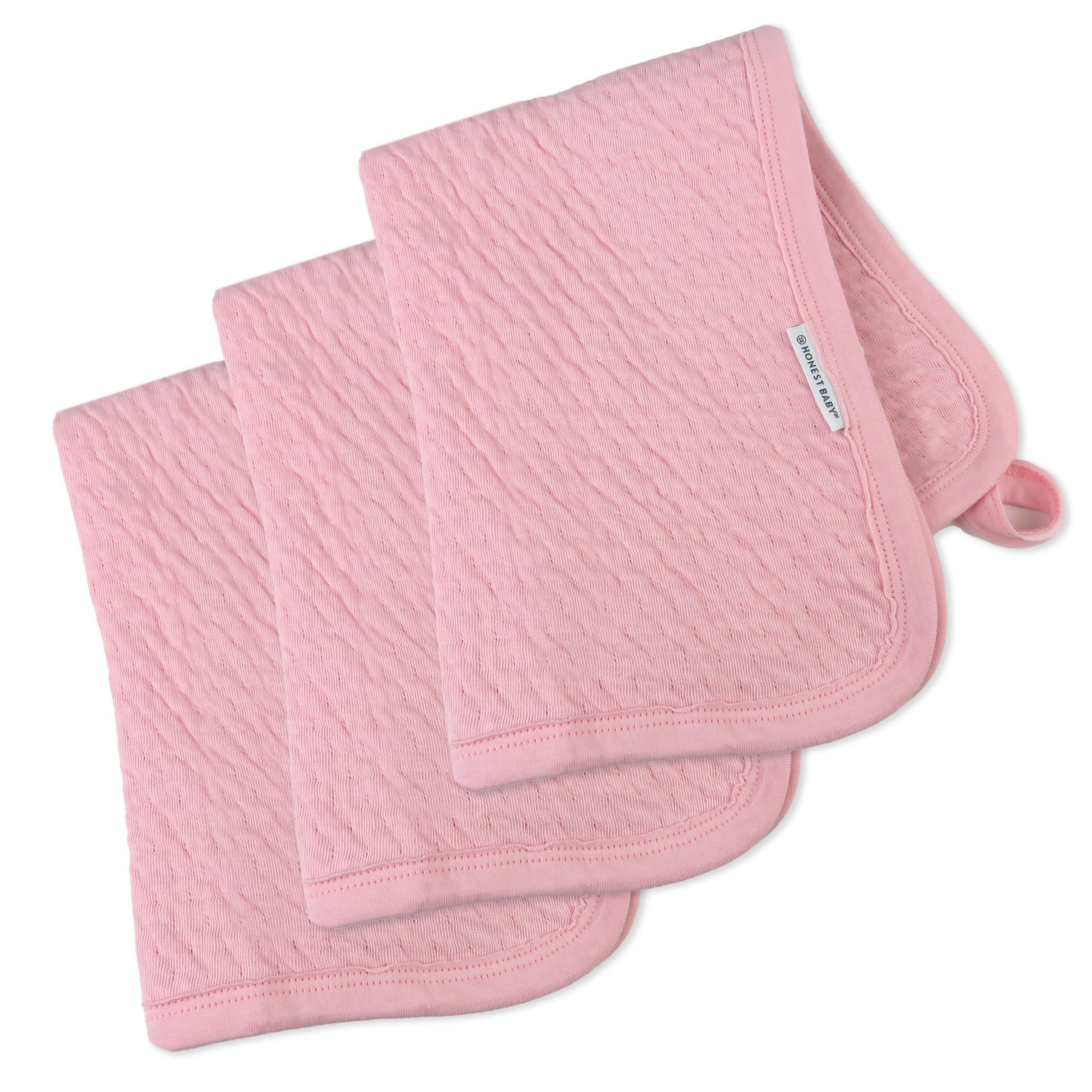 HonestBaby 3-Pack Matelasse Premium Burp Cloths Soft Absorbent 100% Organic Cotton for Infant Baby Boys, Girls, Unisex, Pink, One Size