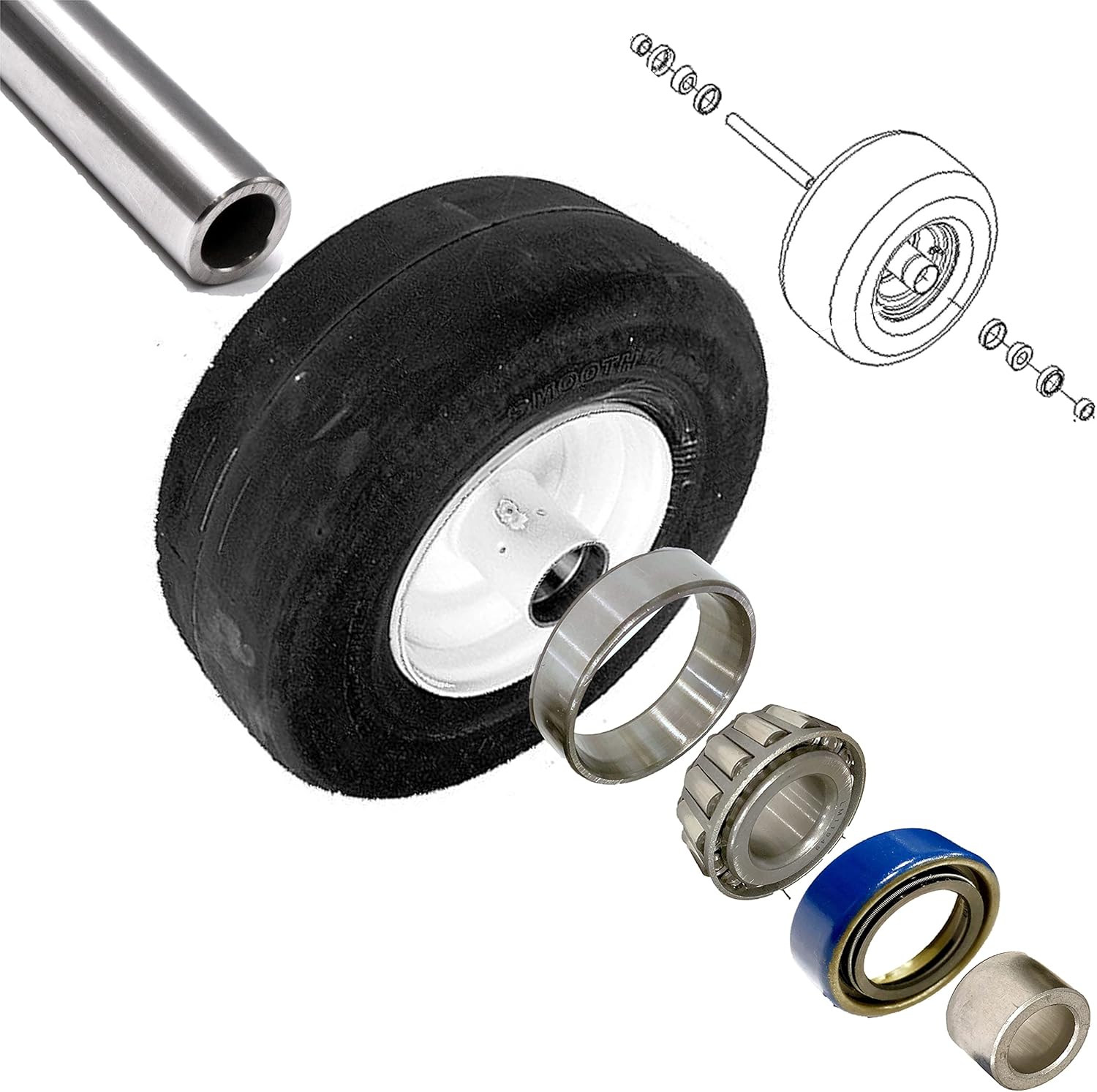 HD Switch 2 Kits 13x5-6 Improved Spring-Loaded Seals Front Wheel Bearing Rebuild Kit & Axle Sleeve for Scag 43581 482621 482622 43584 - Hard 304 Stainless Steel Axle & Upgraded