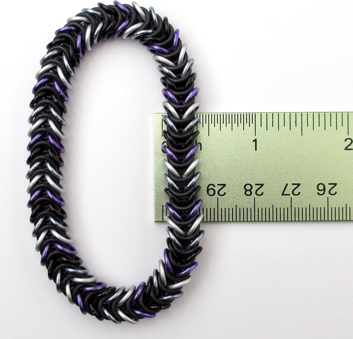 Asexual Pride Bracelet, Handmade Chainmail Box Chain Stretch Fit Jewelry in Black, Gray, White, Purple