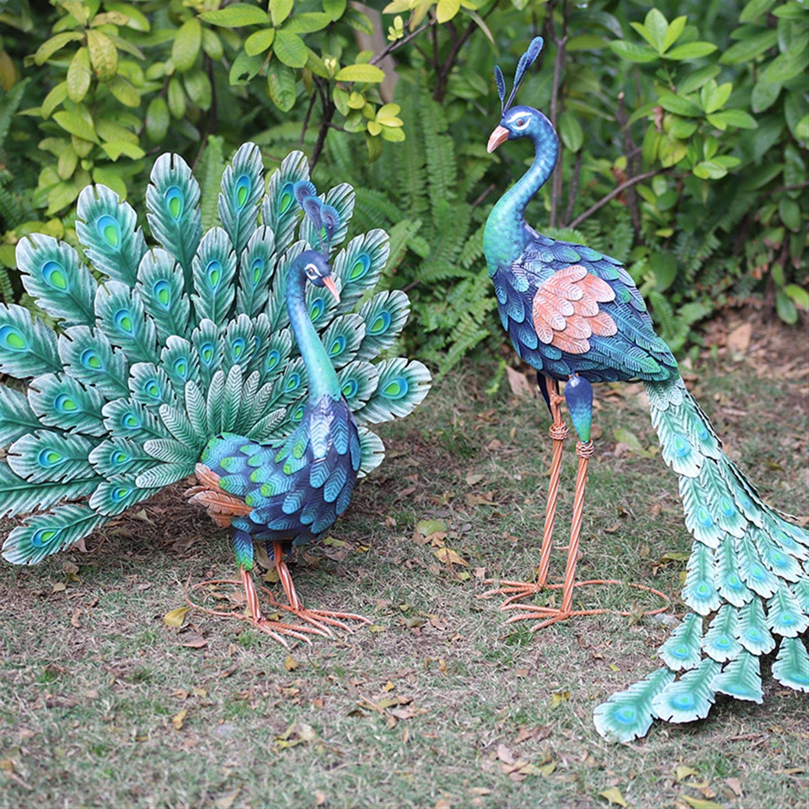 Statue De Paon Métallique Multicolore – Sculpture Jardin Extérieur, Terrasse, Patio, Décoration Élégante & Résistante