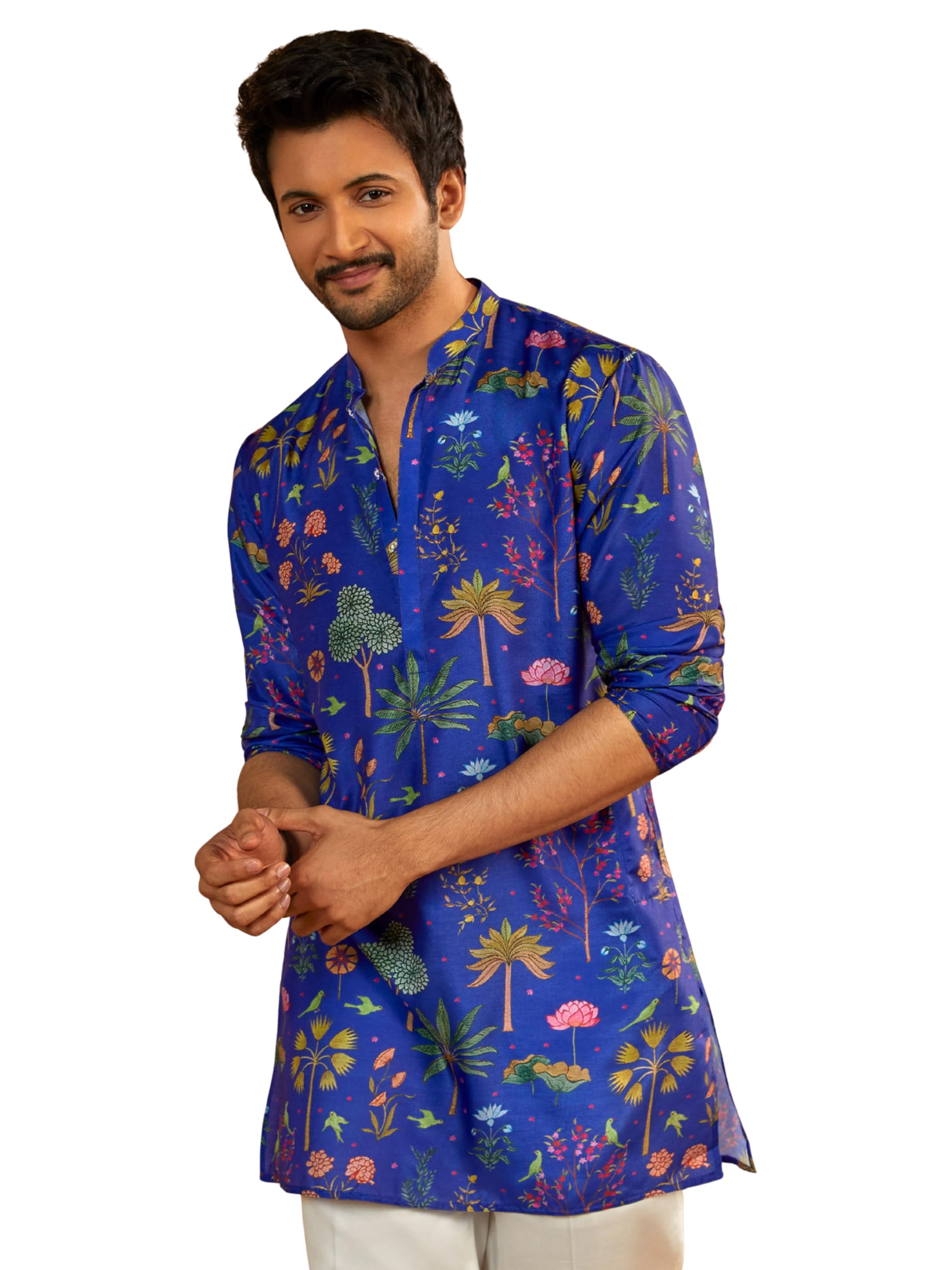 Men's Digital Print Kurta - Floral Tropical Ethnic Wear-image-37