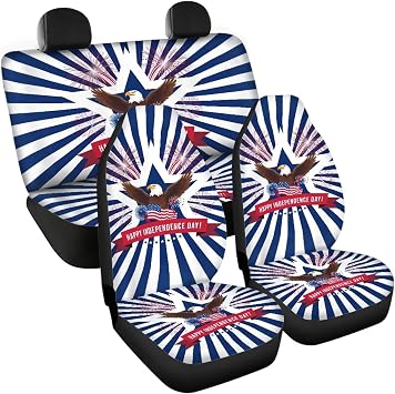4-Piece American Flag Eagle Auto Seat Protectors - Easy to Install Front Seat Covers & Rear Bench Cushion Fit Most Vehicles All Weather