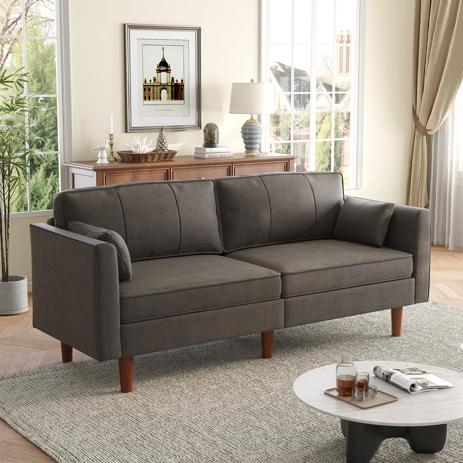 Faux Leather Futon Sofa Bed, 71" Convertible Sleeper Sofa Couch | Leather Couch with Adjustable Backrest Folding Loveseat for Apartment, Living Room, Office, Brown