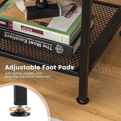 Miniatura 8 de Tangkula Mesa auxiliar cuadrada, mesa auxiliar de sofá con parte superior de madera de 16 pulgadas con marco de metal, cubo de almacenamiento y