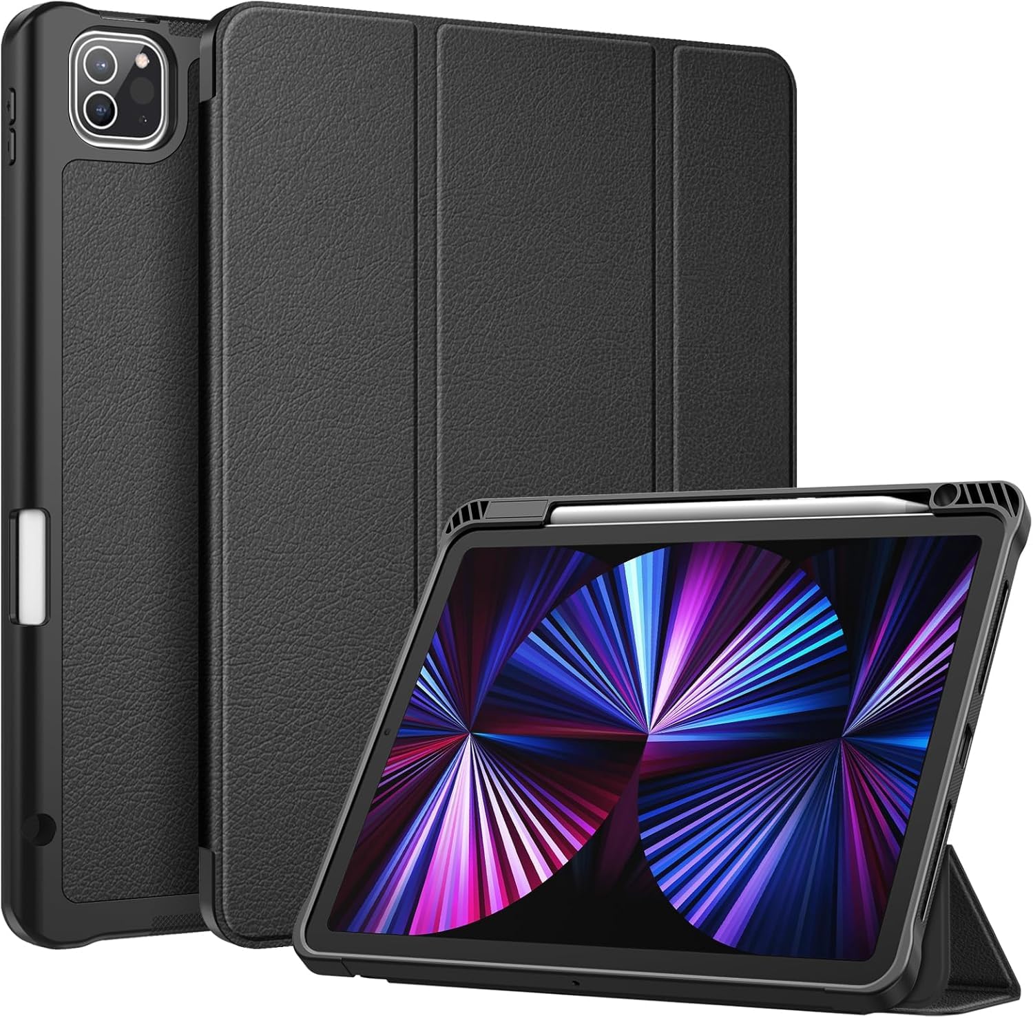 AVAKOT Compatible with iPad Pro 11 Inch Case (M4, 5th Gen 2024) with Pencil Holder, Smart Cover with Protective Trifold Stand & Soft TPU Back, Auto Wake/Sleep, Support Pencil Pro (Black)