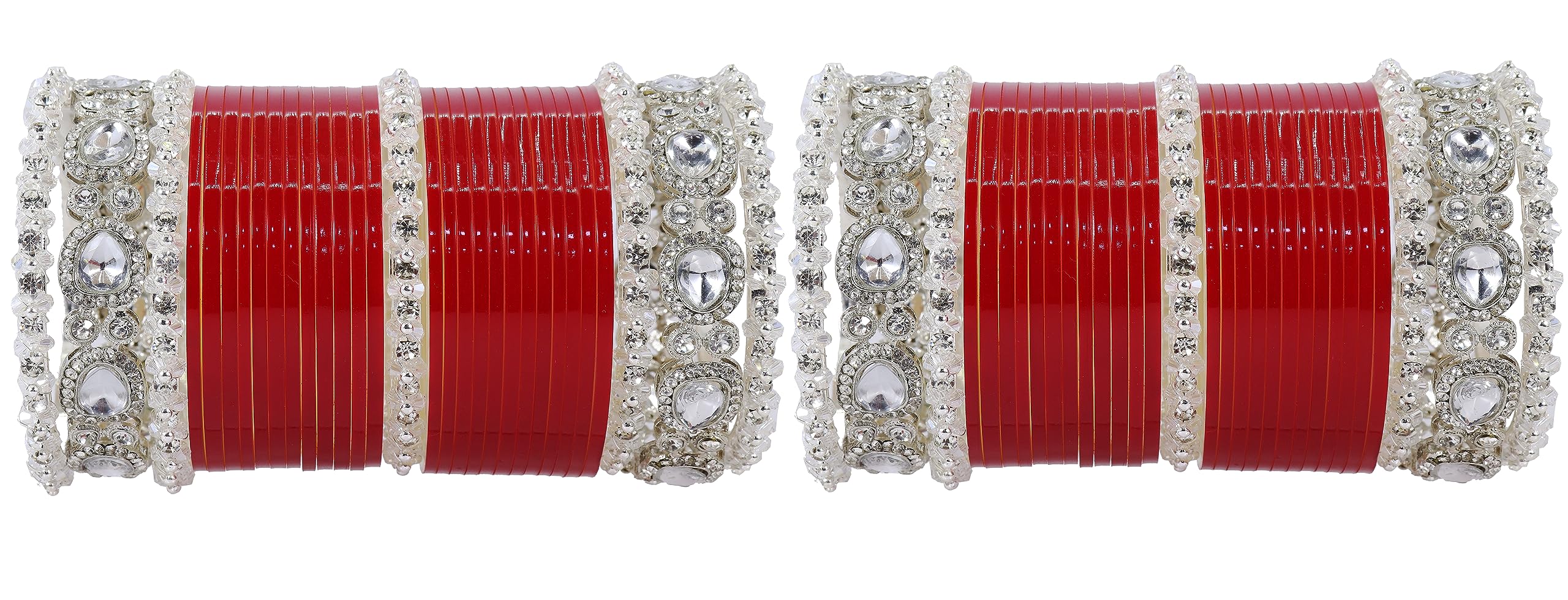 Red Acrylic Chuda Set Bridal AD Diamond Wedding Chura Punjabi Bangles