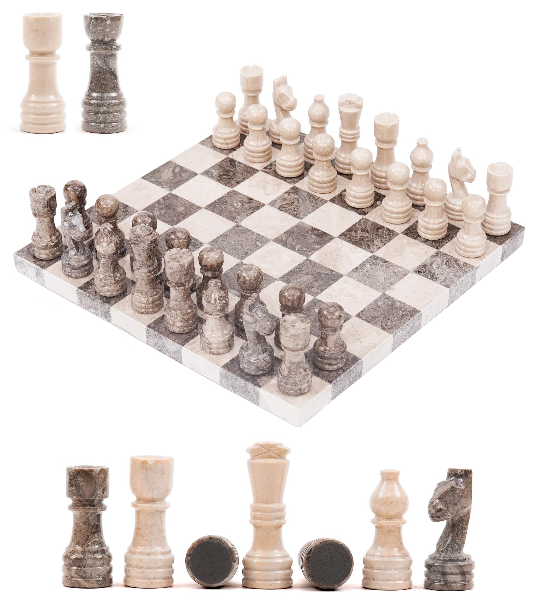 Oceanic & Verona 30,5 cm marmurowe szachy - strategiczne gry planszowe z 32 szachami i 2 dodatkowymi królowymi dla dorosłych, gry rodzinne