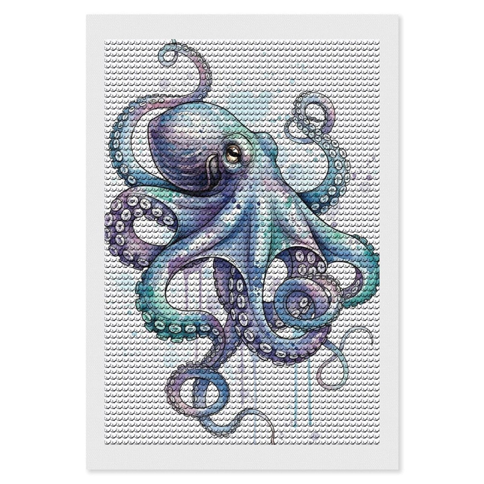Junmoney Watercolor Octopus with Splashes Diamond Painting Canvas Set 8"x12", with Tool Kit, Easy to Enjoy, Home Wall Decor, Thoughtful Handmade Gift