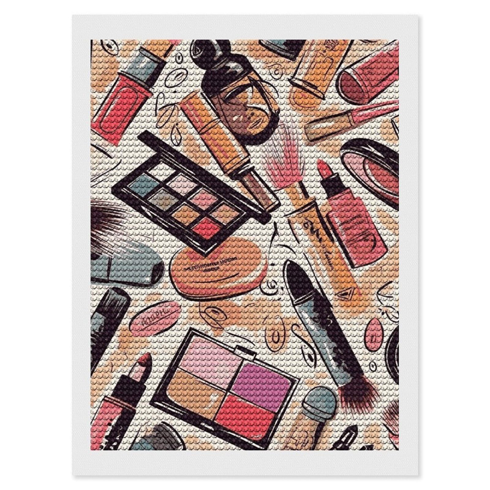 DWVTSLH Cosmetic and Makeup Theme Pattern Diamond Painting Kits for Adults, Personalized Diamond Photo Art Full Drill, DIY 5D Diamond Art Painting Kits for Beginners, Home Wall Decor 12"x16"