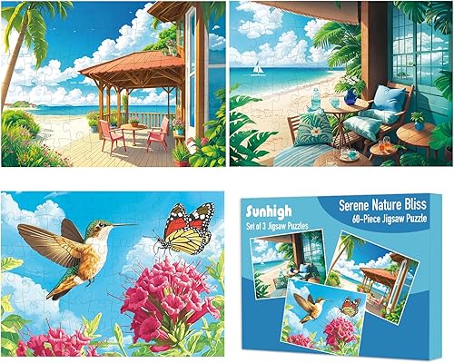 Miniatura 1 de Sunhigh Dementia Puzzles for Elderly, Set of 3-60 Piece Jigsaw Puzzle, Alzheimers Products and Activities for Seniors Serene Nature Bliss
