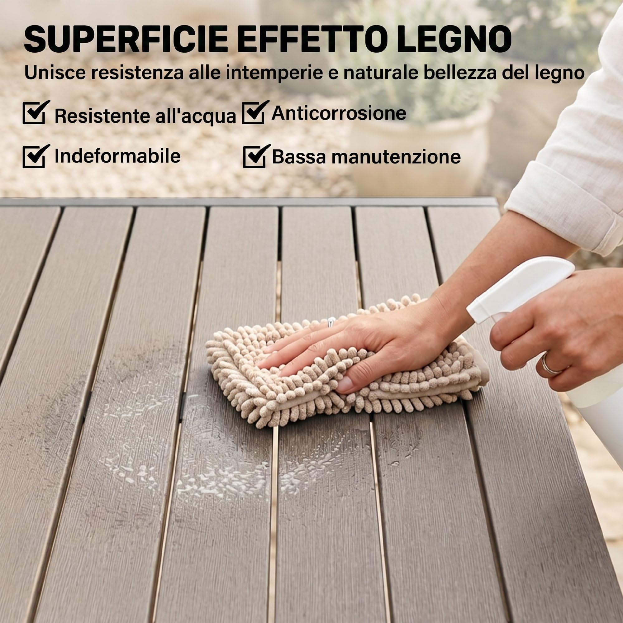 Outsunny Set Tavolo e Sedie da Giardino 9 Pezzi Pranzo Allungabile Grigio | Piano in Plastica-Legno, 8 Sedie a Doghe, Struttura in Alluminio, per Terrazza Balcone