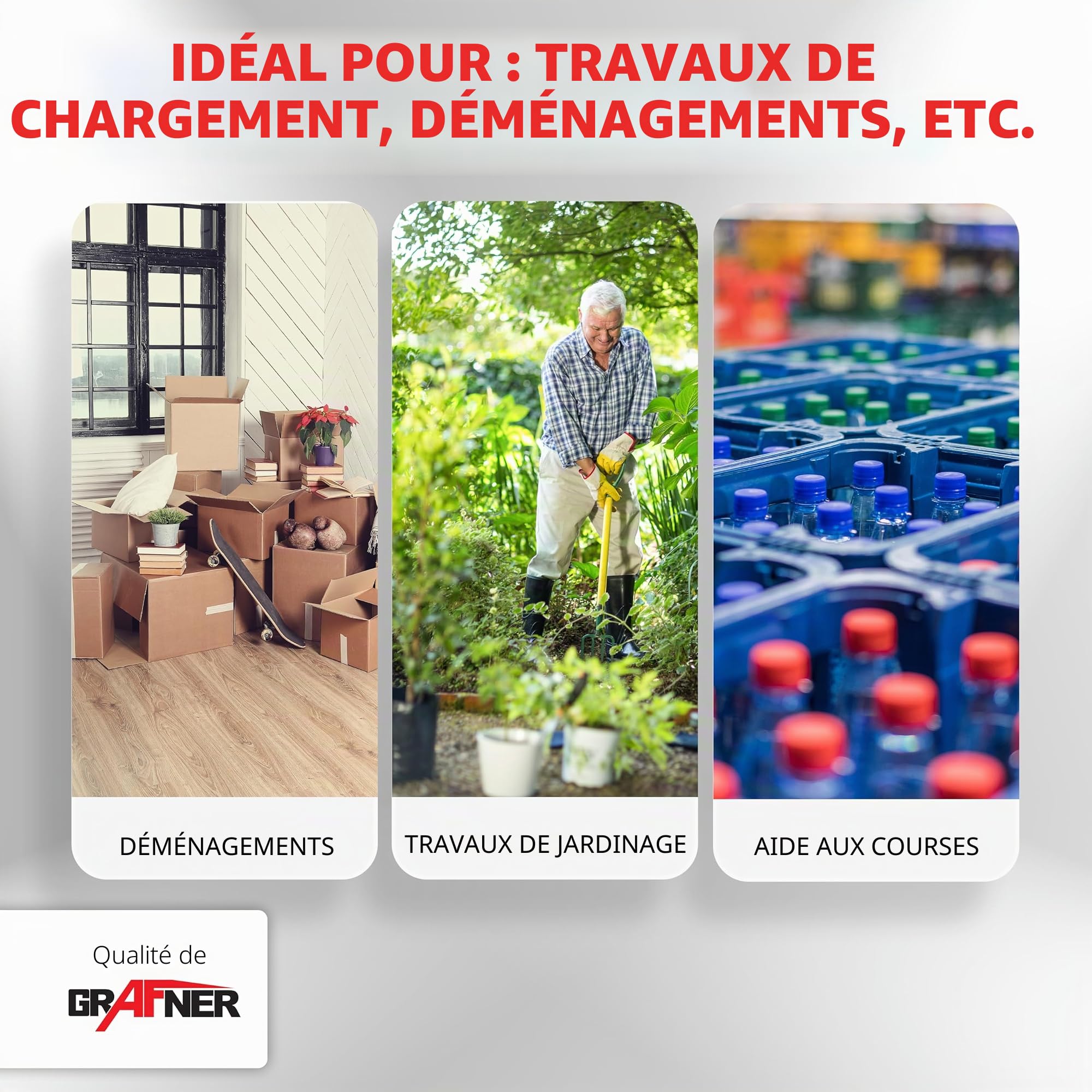 Grafner Diable pliable, pneus en caoutchouc plein, capacité de charge 200 kg, pneus en polyuréthane, poignées et garde-boue, diable de transport en acier, diable de transport, chariot de transport