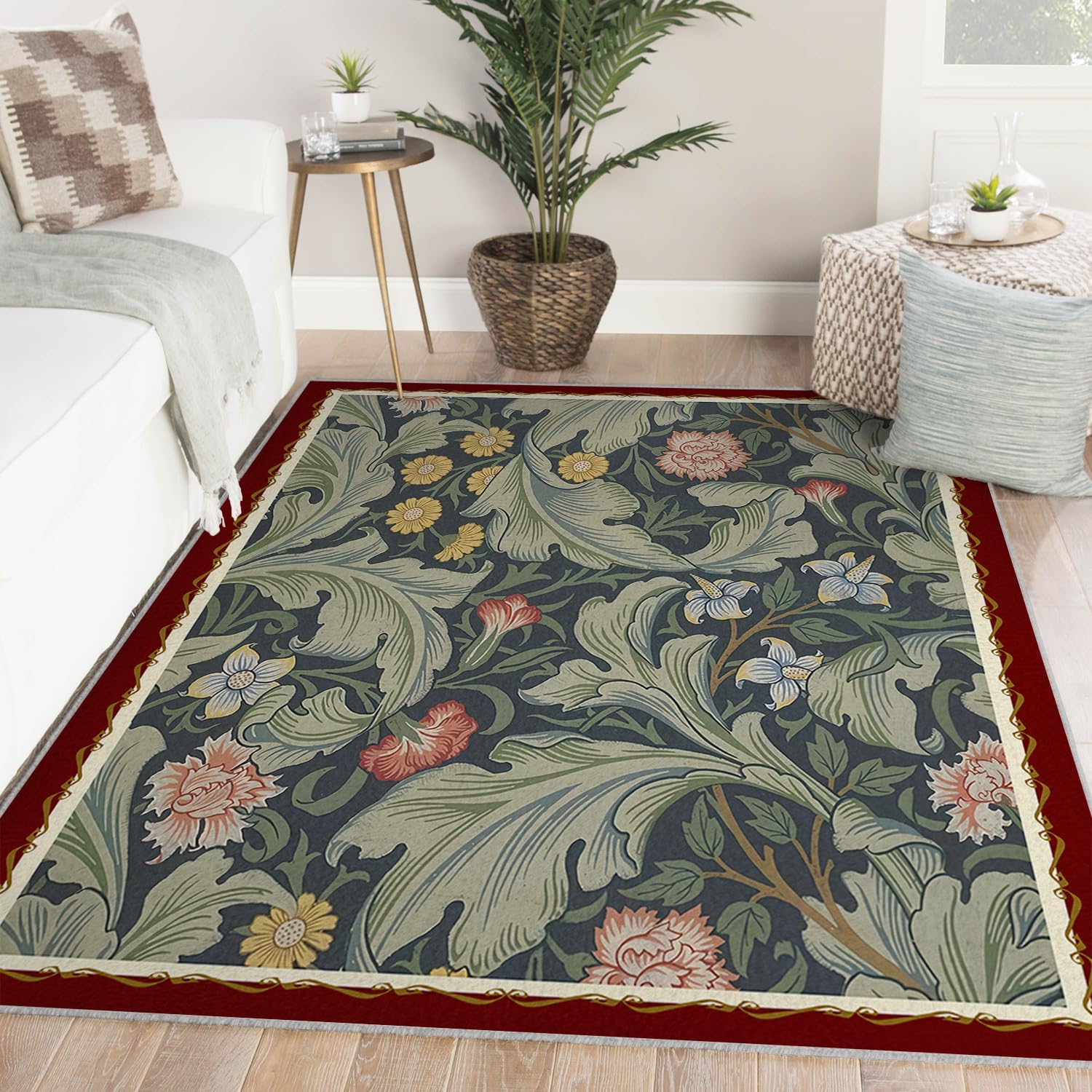 Tapis floraux orientaux 140x200cm doux et lavable pour décoration de salon