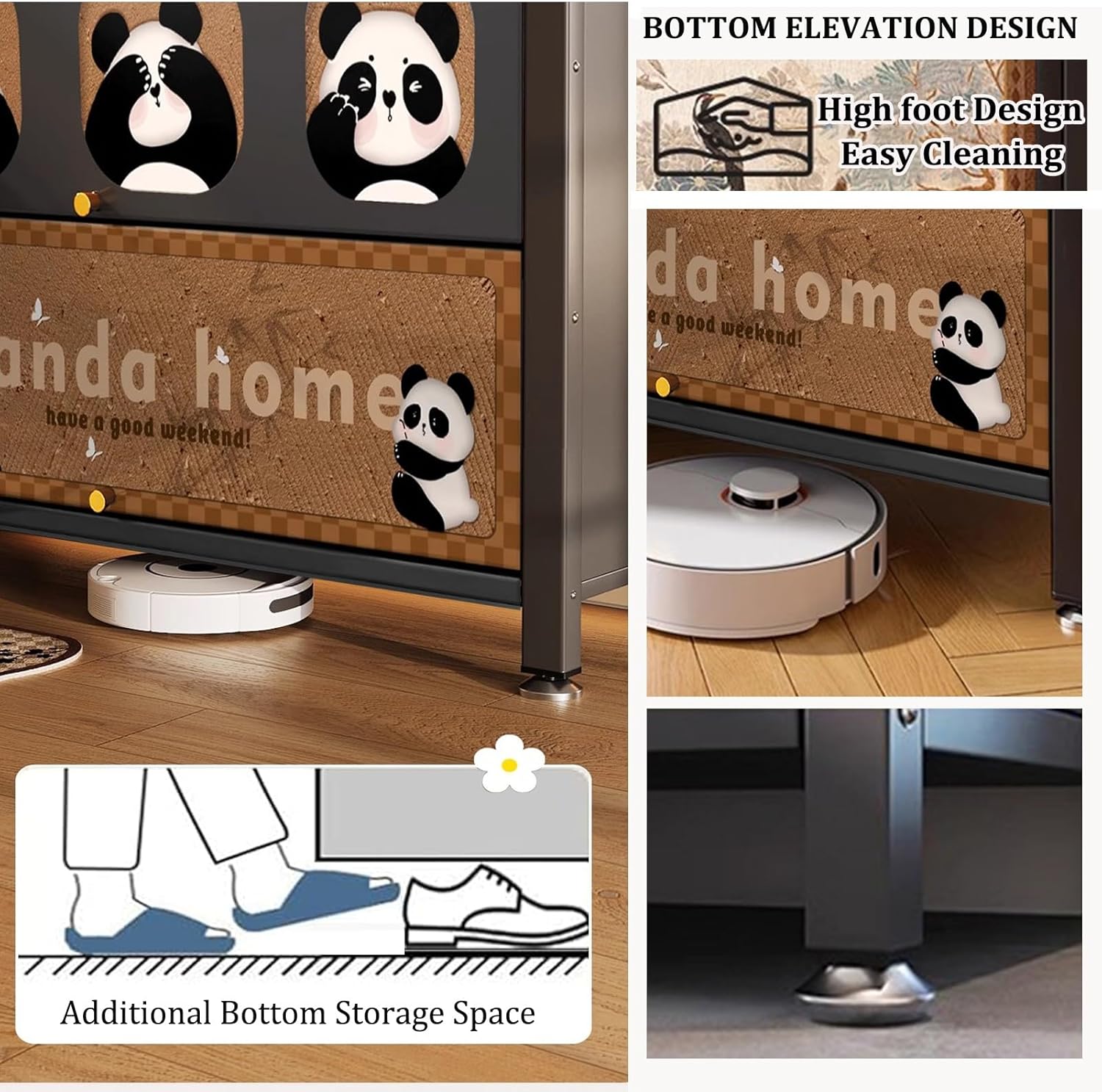 靴箱下駄箱 11段玄関用スチール製シューズキャビネット 自立式オーガナイザー パンダプリントフリップドア5枚と棚付き 取り外し可能
