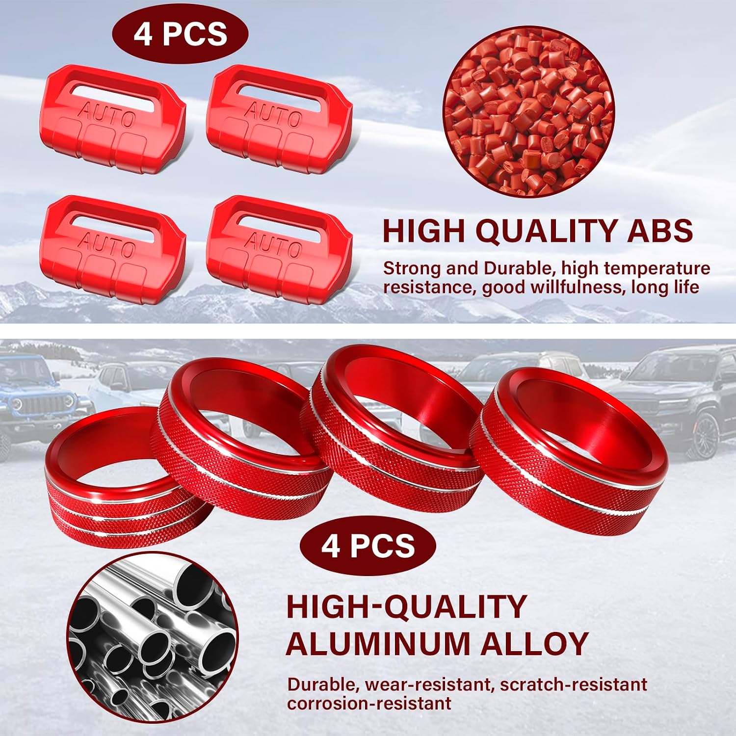 8Pcs Button Knob Cover for Jeep Wrangler JL JLU 2018-2025 2026 & Gladiator JT 2020-2025 2026 Accessories, JL Window Switch Button Cover Volume Radio Air Conditioner Headlight Switch Knob Cover (Red)