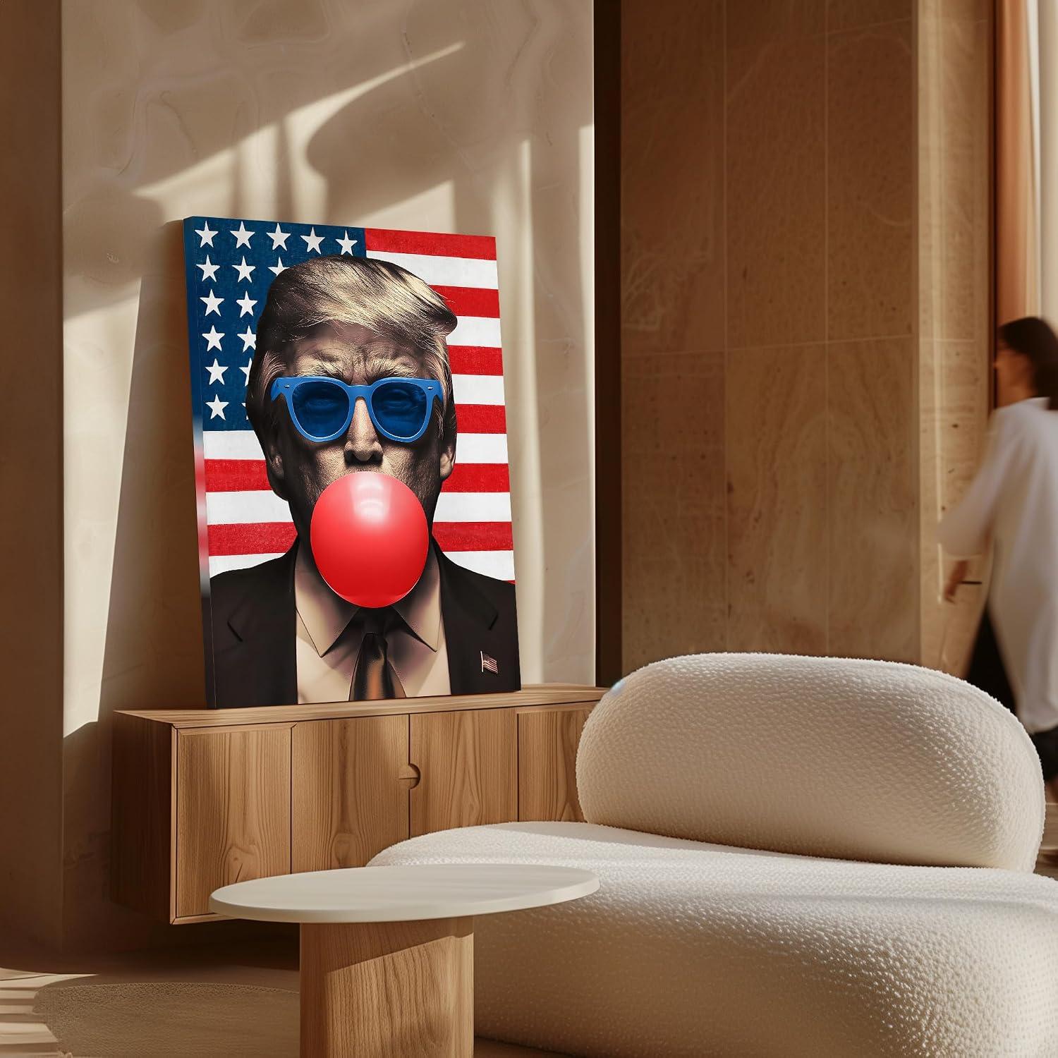 Poster Master Trump Canvas - Bubble Gum Print - US President & American Flag Art - Patriotic Wall Design - Pop Art - Great Living Room or Office Wall Decor - 8x10 STRETCHED Canvas