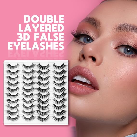 Eyelashes Lashes False Eyelashes Pestanas Lashes Wispy False Lashes Pestanas Postizas Naturales Strip Lashes Eyelash Natural Eyelashes Eyelash Extension 20 Pairs Cat Eye Lashes (Black)
