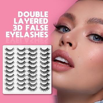 Eyelashes Lashes False Eyelashes Pestanas Lashes Wispy False Lashes Pestanas Postizas Naturales Strip Lashes Eyelash Natural Eyelashes Eyelash Extension 20 Pairs Cat Eye Lashes (Black)