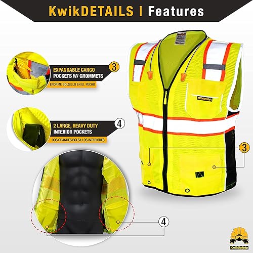 Miniatura 4 de KwikSafety - Charlotte, NC - Chaleco de seguridad clásico y supremo bolsillo gigante Clase 2 Trabajo PPE ANSI probado OSHA Cumple con OSHA